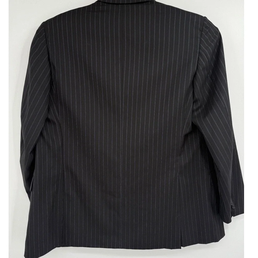 Corneliani Double Breasted Wool  Sports Coat Italy Black Blue Stripes ‎ Mens 56L